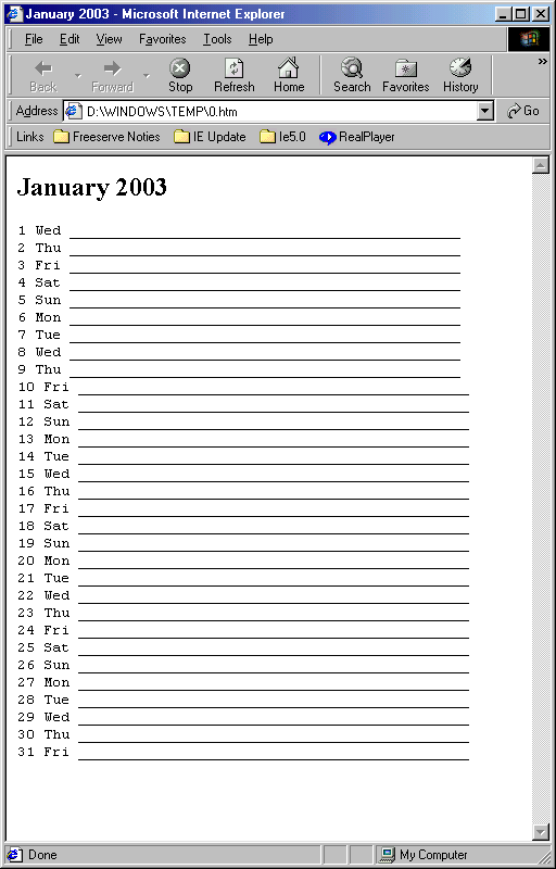Html Calendar